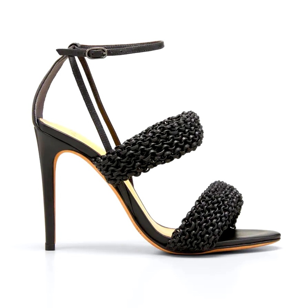 Alexandre Birman Black Alessia Knitted Leather Stiletto Sandals